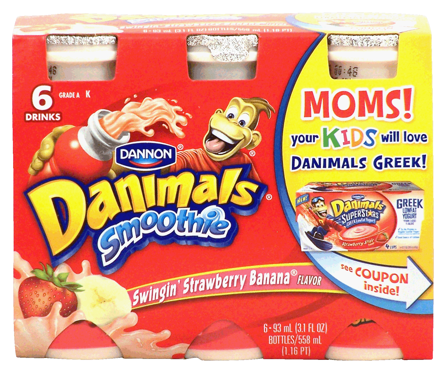 Dannon Danimals smoothie; swingin' strawberry banana, 6- 3.1fl. oz bottles Full-Size Picture